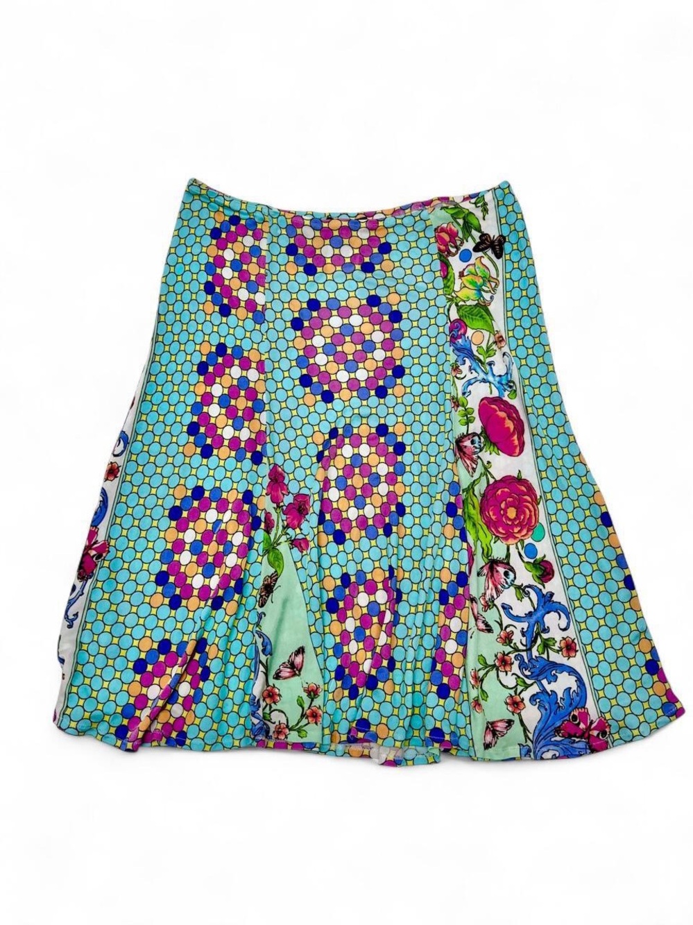 Versace Aqua Mosaic Floral Midi Skirt